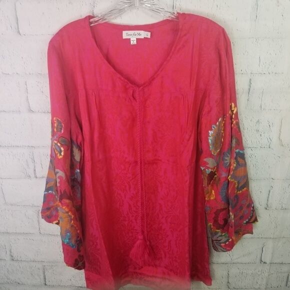 Time For Me Boho Embroidered Bell Sleeve. - Picture 1 of 8